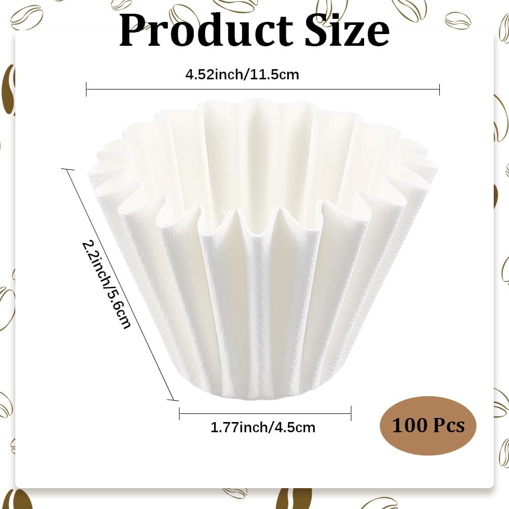 CREATCABIN 100 Pack Basket Coffee Filters Flat Bottom Paper Filter Cup Flowers for Drip Coffee Makers White Espresso Strainers Paper Brew Basket for 1-4 Cups Home Office Use 4.5 X 1.77 Inch image number 3
