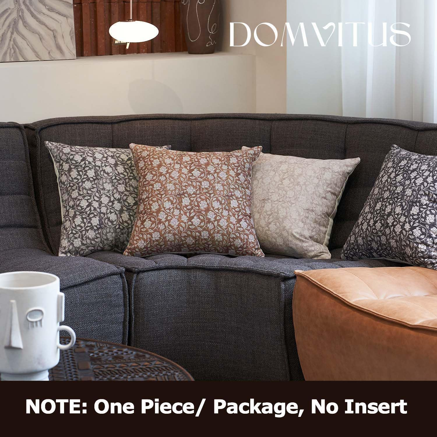 DOMVITUS Floral Pillow Covers 18X18, Throw Pillows for Couch, Block Print Pillow Cover, Decorative Neutral Accent Throw Pillow Covers for Living Room, 1PC, Brownish Orange image number 4