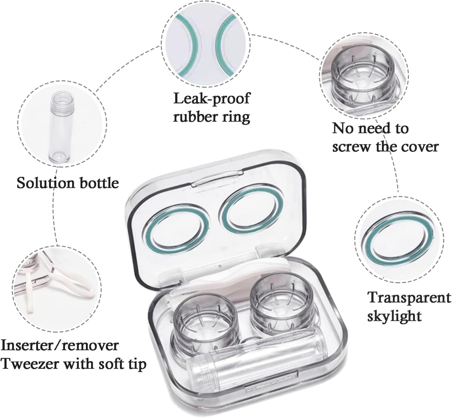 Itadaku 4-Piece Flip Lid Clear Contact Lens Case Travel Set, Leakproof, No Screw Lid, Visual Design, Travel-Friendly image number 6
