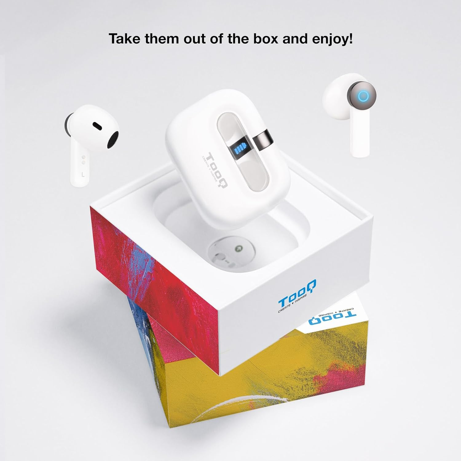 TOOQ TQBWH-0031W - Bender Wireless Bluetooth Headphones with Microphone with Charging Case, Wireless Headphones for Iphone/Ios/Android, White image number 4