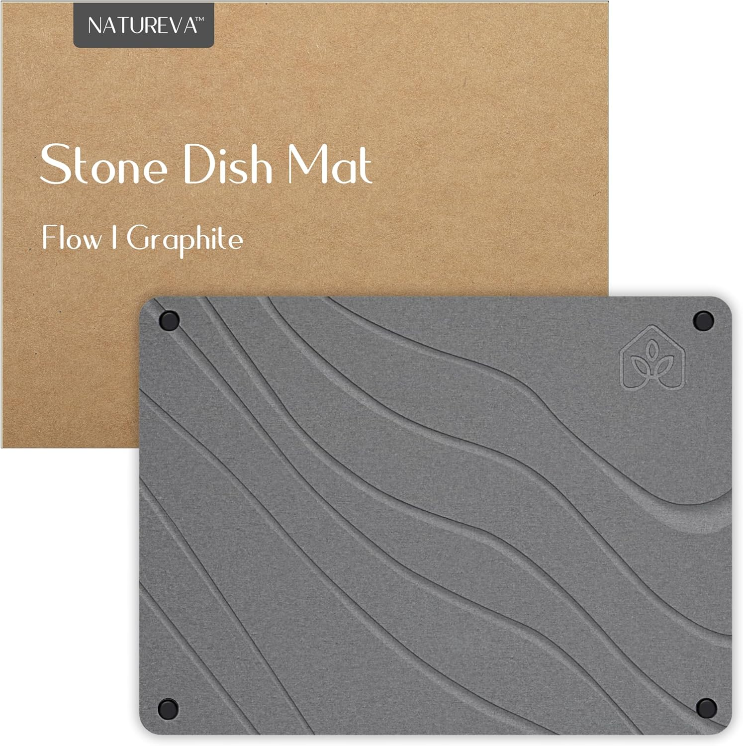 Natureva Home - Stone Dish Drying Mat | Super Absorbent, Quick Dry | Diatomite Mats for Kitchen Counter I Made of Natural Diatomaceous Earth | Absorbing Water Instantly | Design Flow | Colour Slate