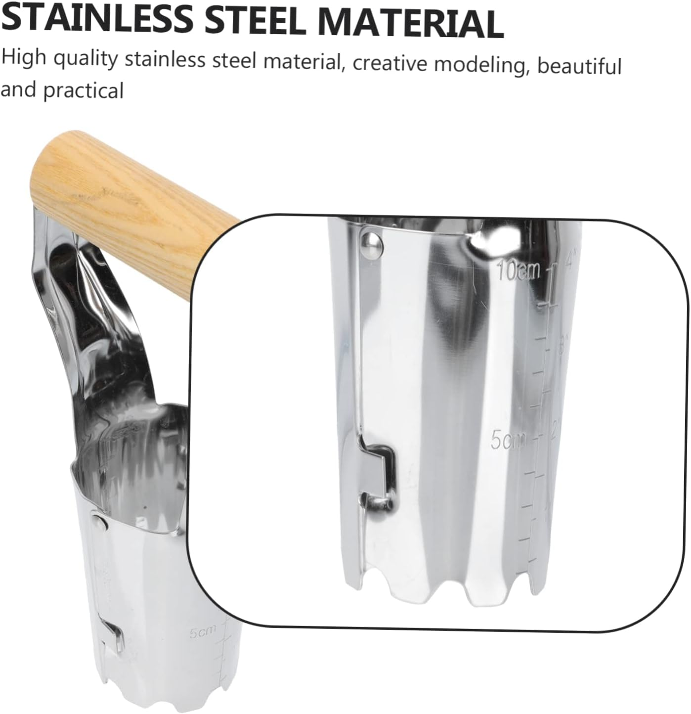 SUPVOX Vegetable Transplanting Tube Flower Transplanter Wooden Handle for Home Gardening, Stainless Steel Cylinder Garden Tool for Seedling Replanting Random Style image number 1