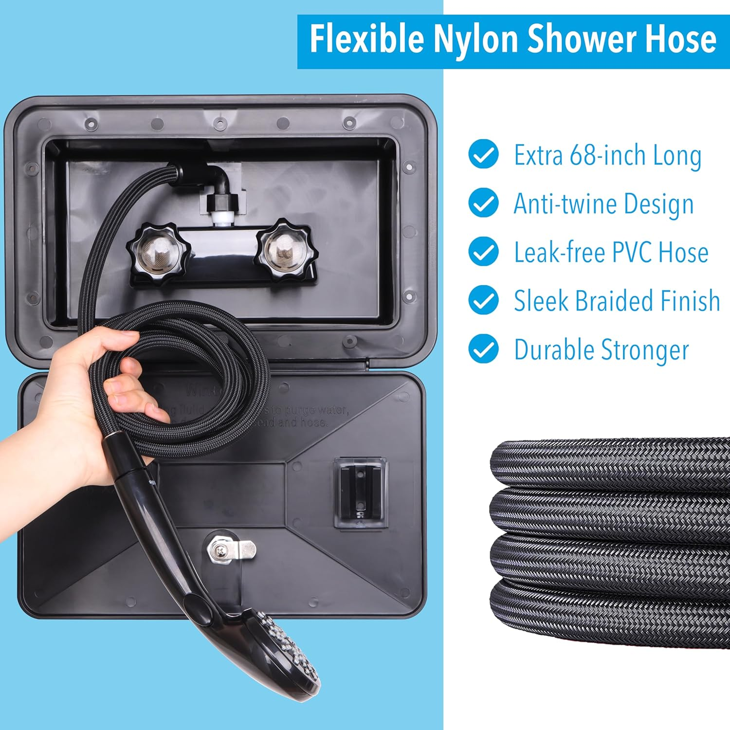 RV Outdoor Shower Exterior Shower Box Kit for RV, Camper, Van, Travel Trailer, Motorhome and Boat, Black