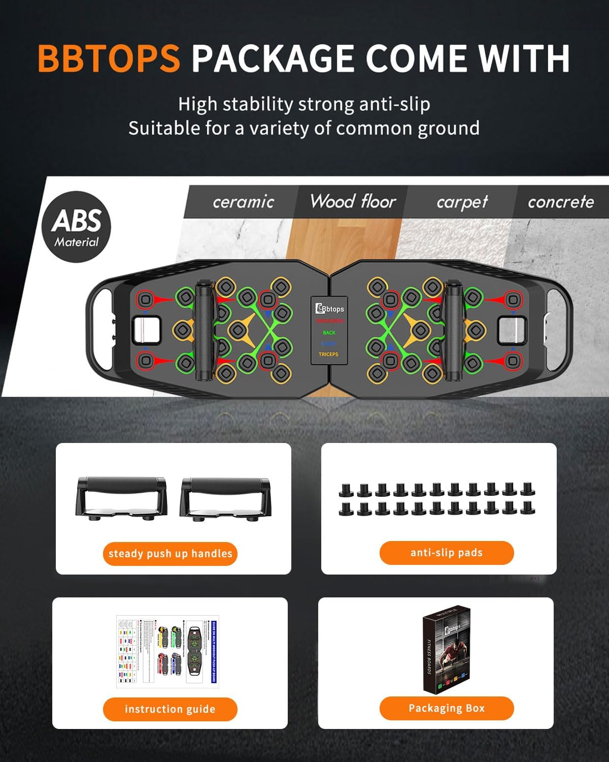 BBTOPS Foldable Push up Board,Portable Push up Bar at Home Gym,Pushup Handles for Floor, Fitness Accessories Training Equipment for Man and Women image number 4