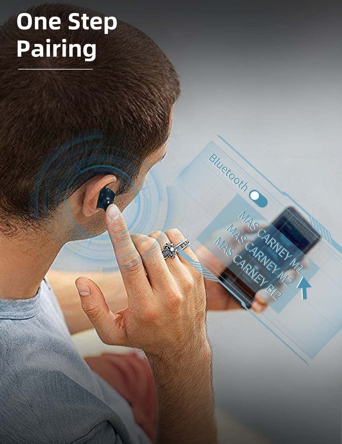 MAS CARNEY Wireless Earbuds with Charging Case M1, Smart Touch, Bluetooth 5.3, Mini Size, Light Weight 35G, 240Mah Battery, 20 Hours Music Time, Built in Micphone - Black image number 4