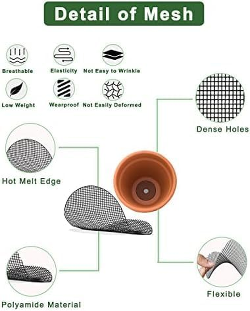 50 Pack 10 Cm Mesh Pads for Flower Pots,Bonsai Pot Bottom Grid Mat with Hot Melt Edge, round Plant Hole Screens to Prevent Soil Loss image number 2