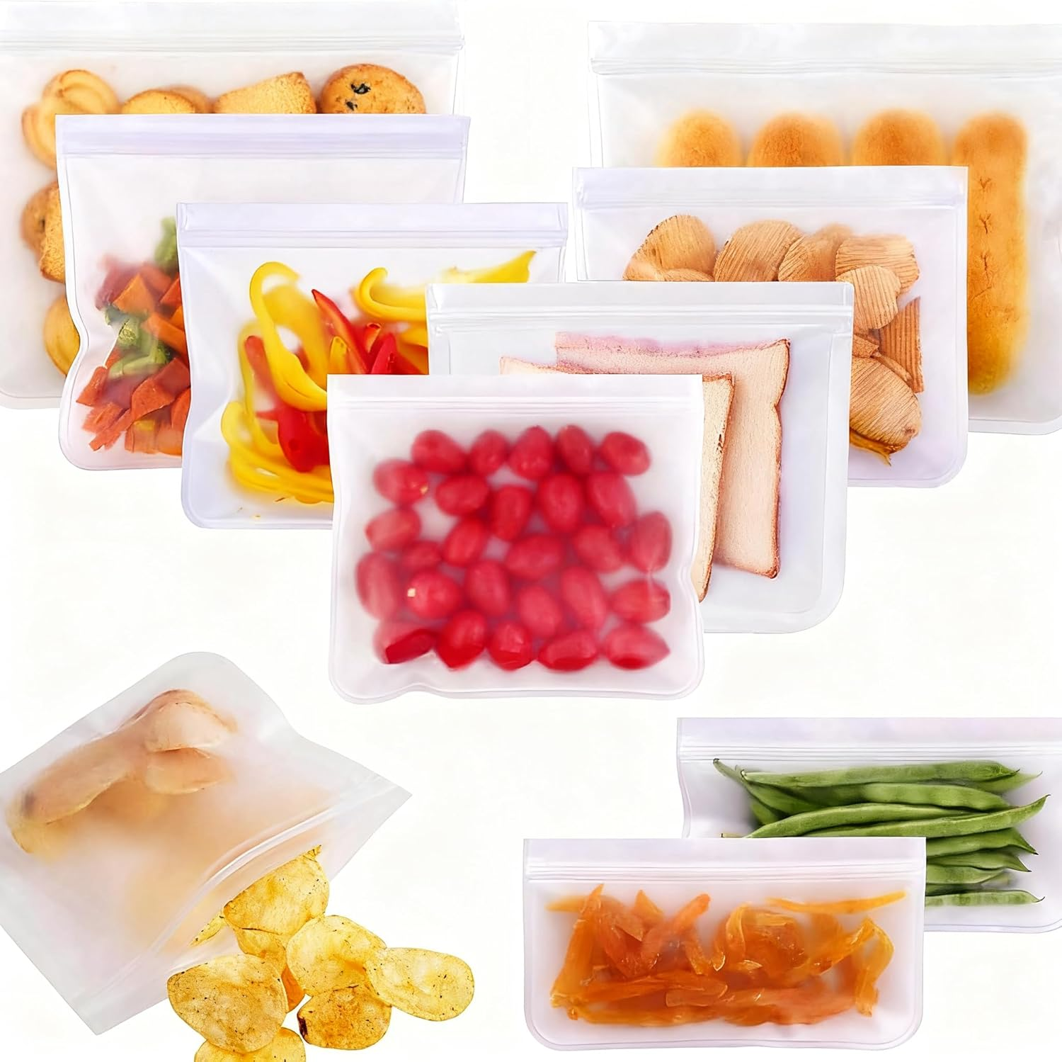 10-Pack Reusable PEVA Food Storage Bags - Leakproof Bpa-Free Freezer Bags for Meal Prep, Veggies, Sandwich& Snacks | Extra Thick Zipper Seal, Dishwasher Safe& Fridge Organization image number 2