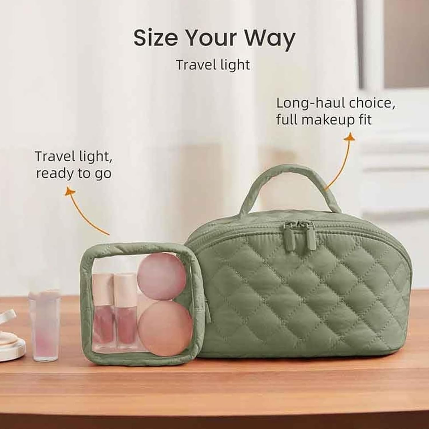 Petition Makeup Bag for Woman, Wide Open Lay-Flat Water-Resistant Cosmetic Case, Expandable Makeup Bag, Pouch Open Flat Small Toiletry Bags, with Brush Compartment, Handle (Blue) - Blue image number 3