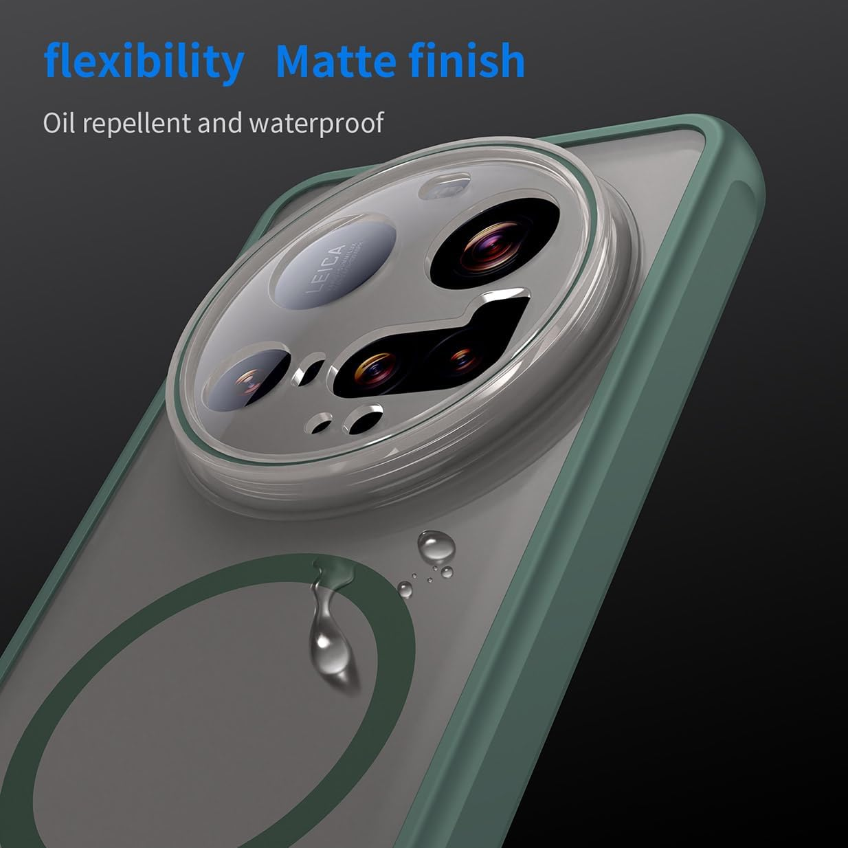 UPLAI Case for Xiaomi 15 Ultra, Slim Shockproof Magnetic Mobile Phone Case Case, Premium PC + TPU Silicone Bumper Stylish Translucent Frosted Matt Protective Case Green - Black image number 5