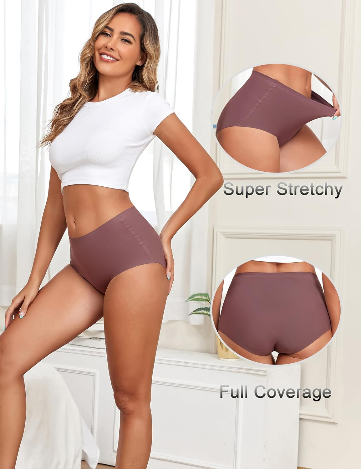 Seamless High Waist Underwear for Women No Show Panties Invisible Briefs Full Coverage Womens Underwear Pack image number 1