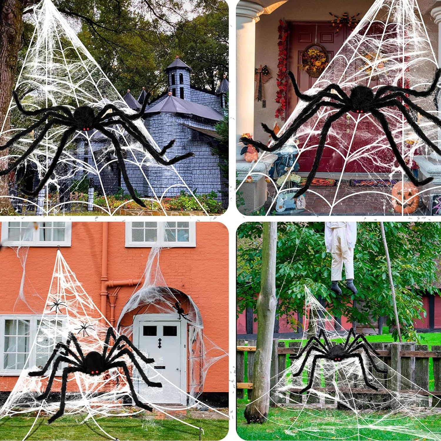 Halloween Decorations - 500Cm Spider Web Outdoor Decor + 125Cm Giant Spider + 20Pcs Small Spiders and Cotton for Indoor Outdoor Yard Lawn Parties Haunted House D&eacute;cor image number 6