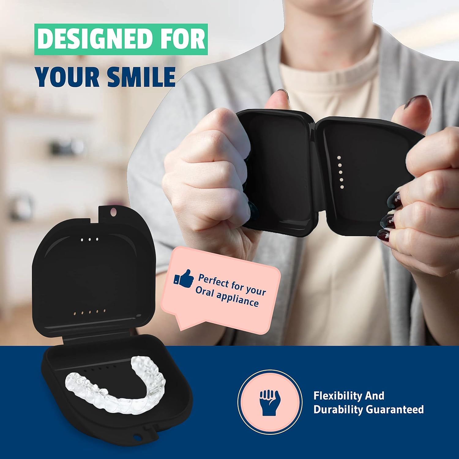 Retainer Case - Pack of 2 - Odorless Mouth Guard Case-Retainer Holder-Ventilated, Durable & Hygienic Night Guard Case for Carrying and Protecting Braces, Partial Dentures & Aligners-3.14 X 3.14 X 1.1 image number 2