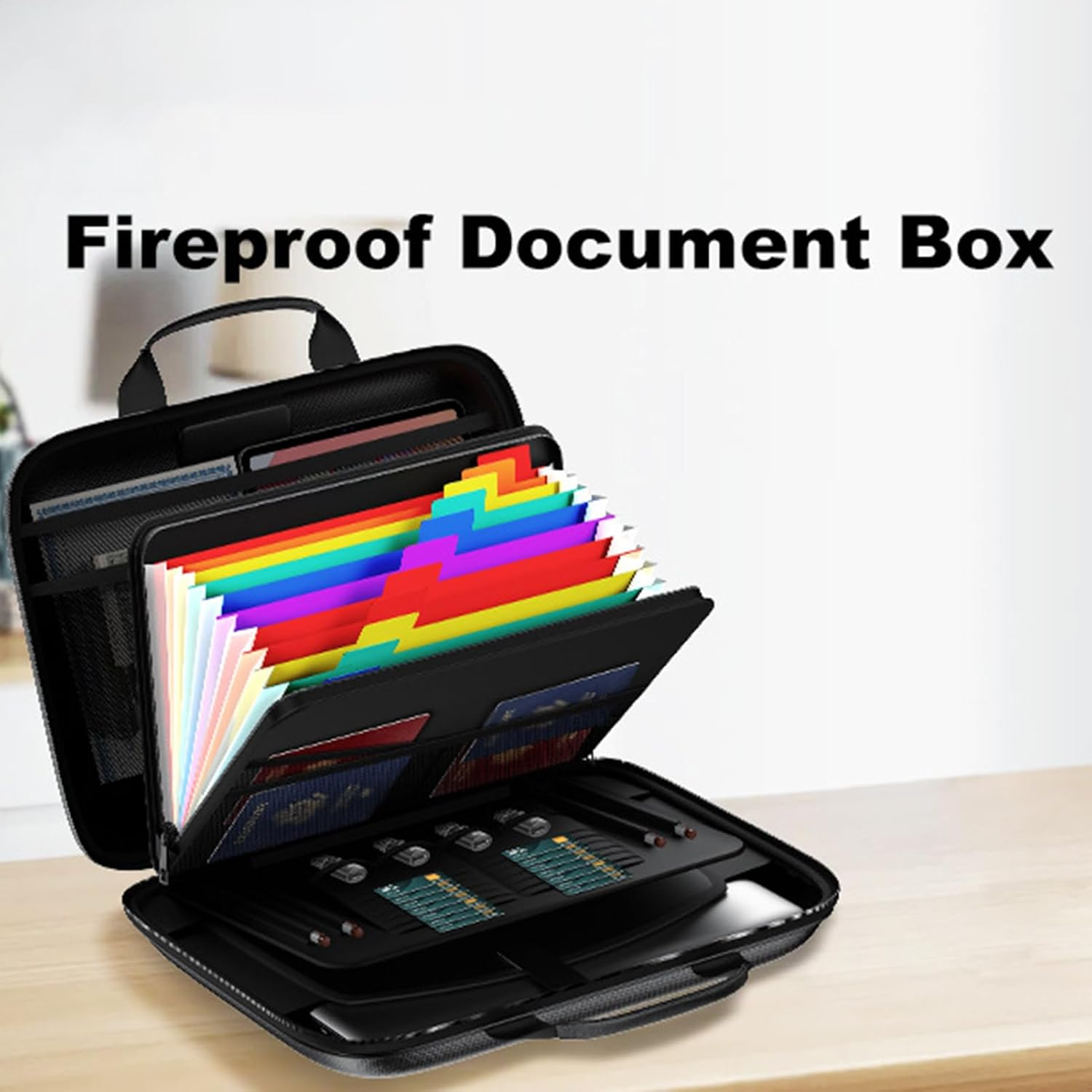 Fireproof Bags,13 Pocket Zipper Organizer | Lockable Fireproof Money Bag - for Valuables, Important Papers, Passports, ID Cards, Social Security Card image number 1