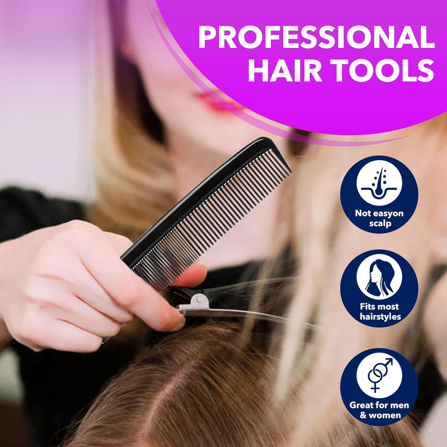 5 Piece Professional Black Comb Set, Premium Hair Comb, Fine Tooth Tail Combs and Styling Comb for Men and Women, Perfect for Parting, Teasing, Hairdressing, and Everyday Styling image number 1