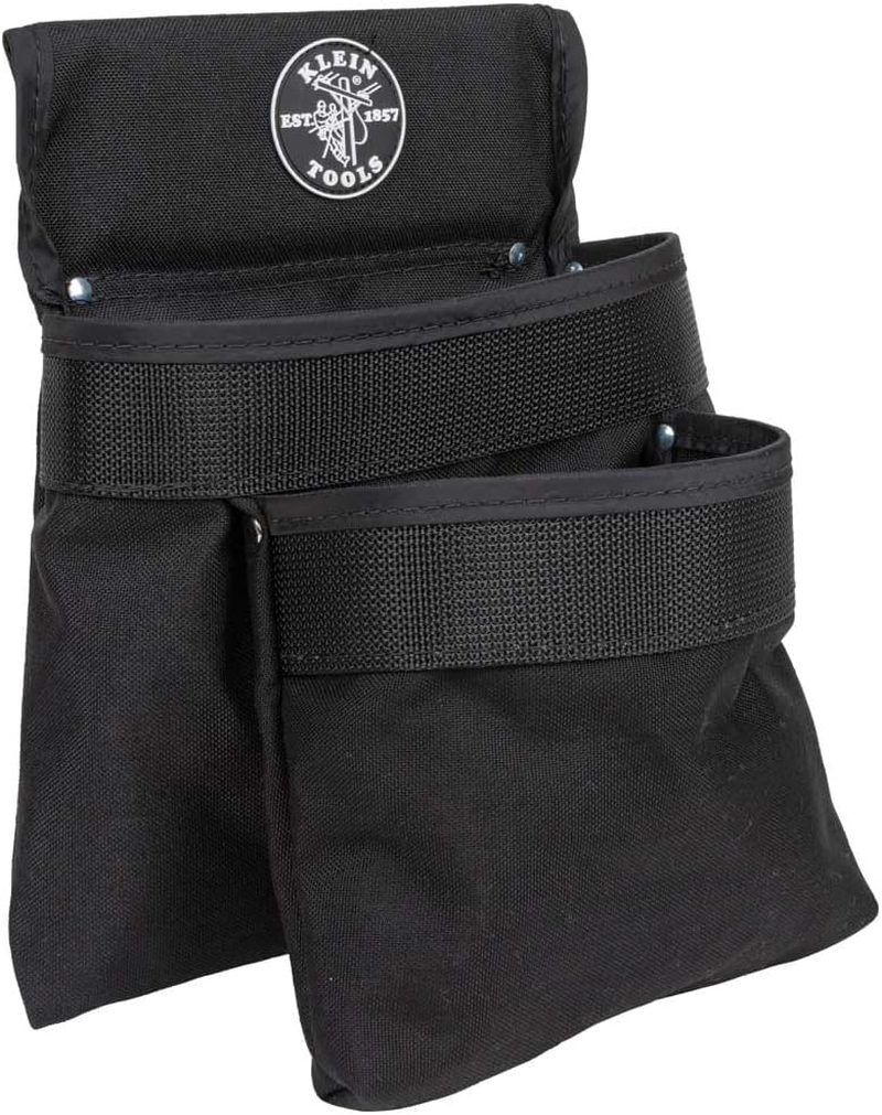 Klein Tools 5702 Tool Pouch, Powerline Series Utility Pouch Fits Tool Belts up to 2.5-Inch, Strong Rivet Reinforced Stitching, 2-Pocket