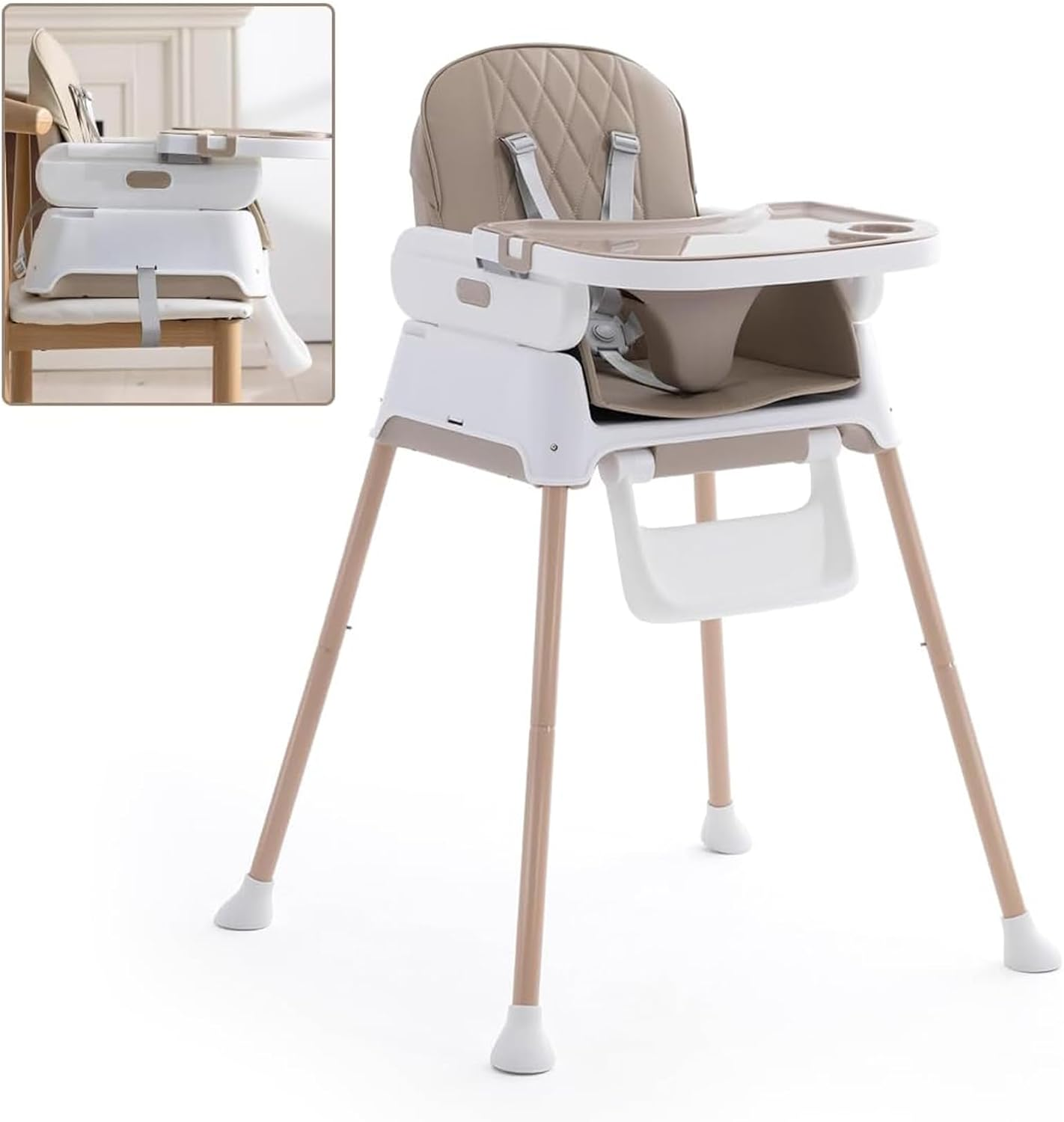 3 in 1 Baby High Chair, Adjustable Convertible Toddlers Feeding Booster for Eating, White 67 * 60 * 90CM image number 3