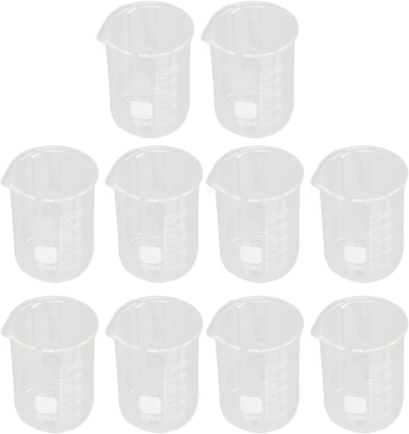 10Pcs Scientific Beaker, 250Ml Laboratory Grade Glass Beakers with Clear Scales Tool Set Kit for Experiment image number 1