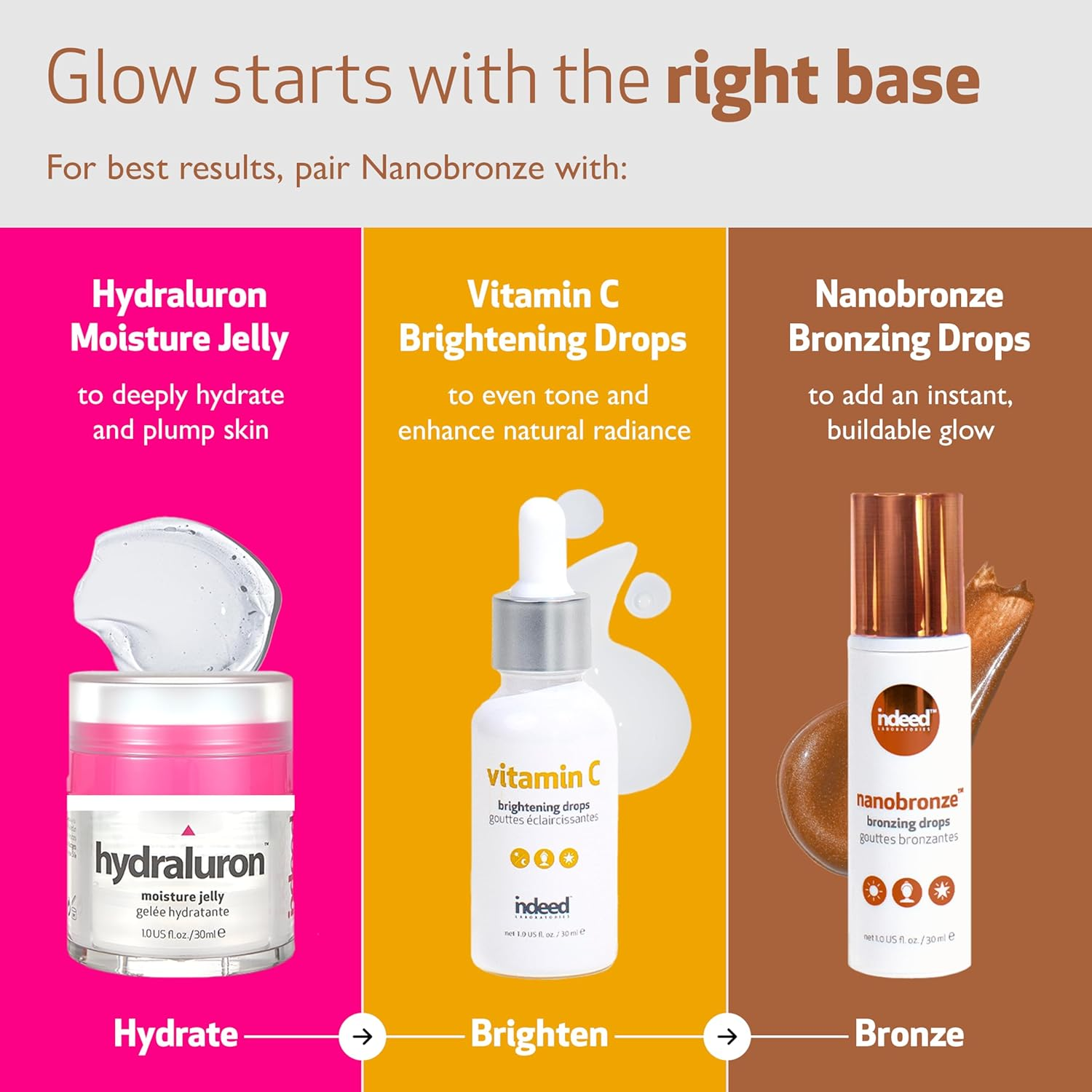 Indeed Labs Nanobronze Drops - Get a Sun-Kissed Glow without the Sun! Bronzing Drops with Hyaluronic Acid Instantly Bronze, Blur, and Hydrate Skin. 30Ml image number 4