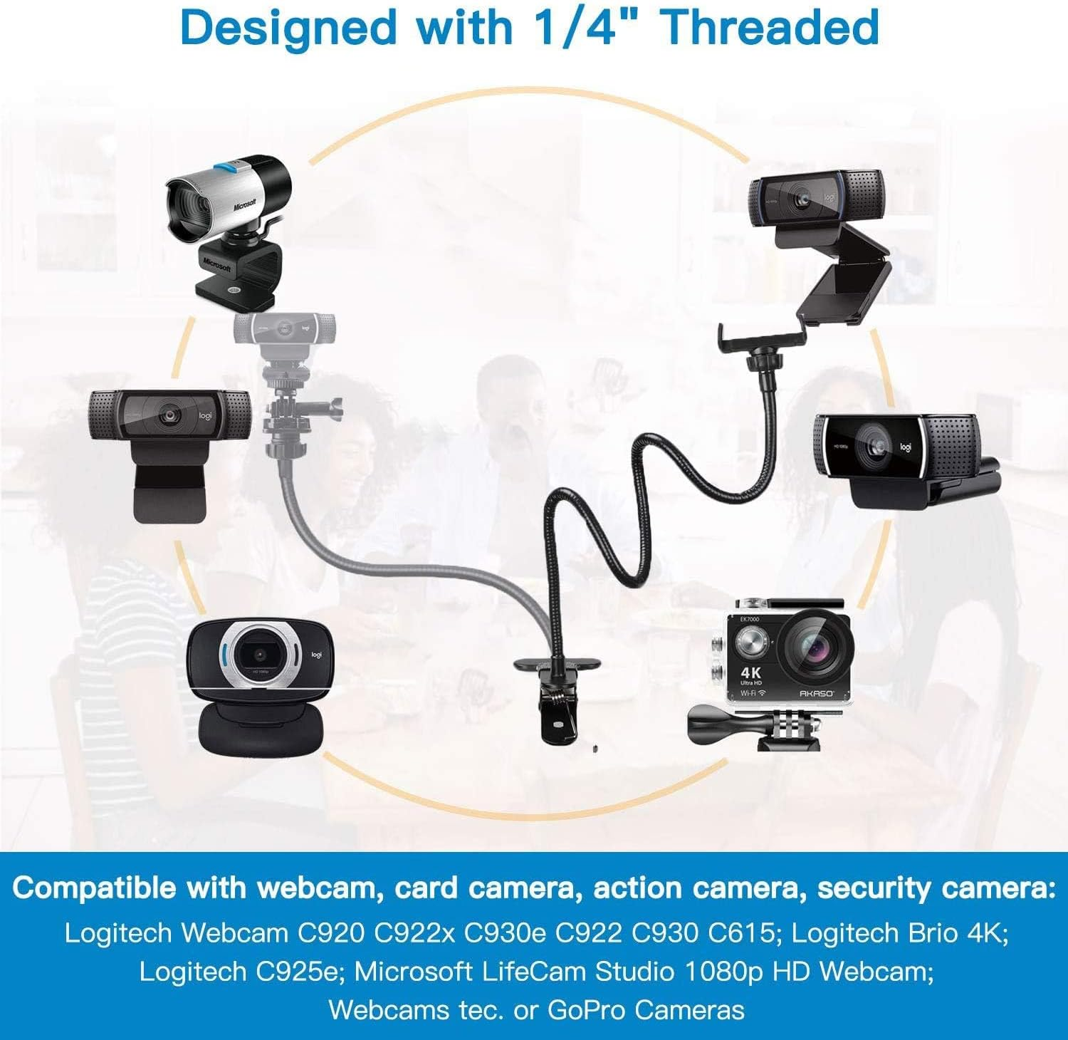 Bytebliss 25 Inch Webcam Stand - Flexible Desk Mount Clamp Gooseneck Stand Compatible with Logitech Webcam C930E,C930,C920, C922X,C922, Brio 4K, C925E,C615 image number 2