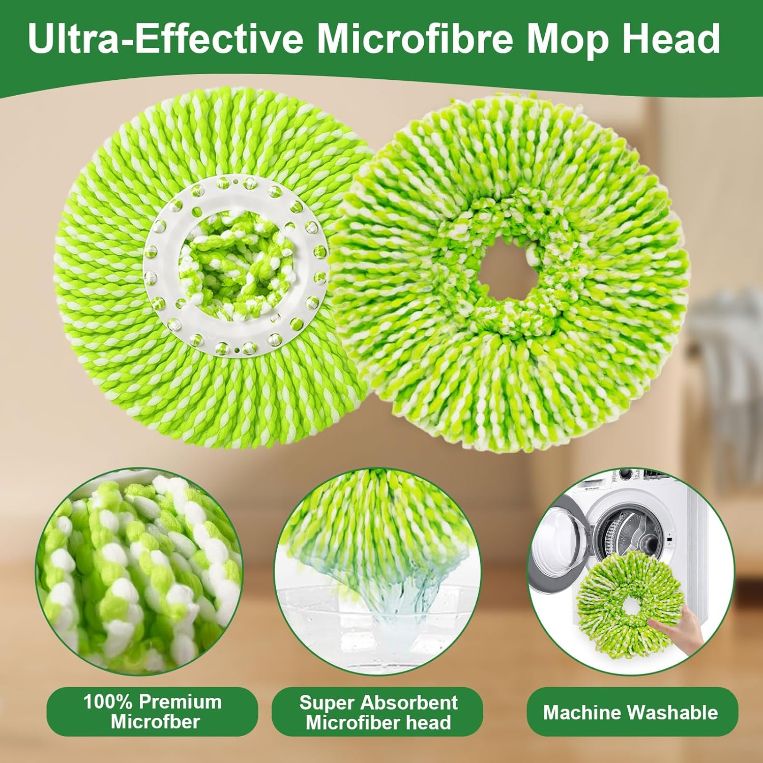 6 Pack Mop Heads Replacement Compatible with Sabco 2-Action Clean Spin Mop and Bucket System Microfiber Spin Mop Replacement Head image number 4