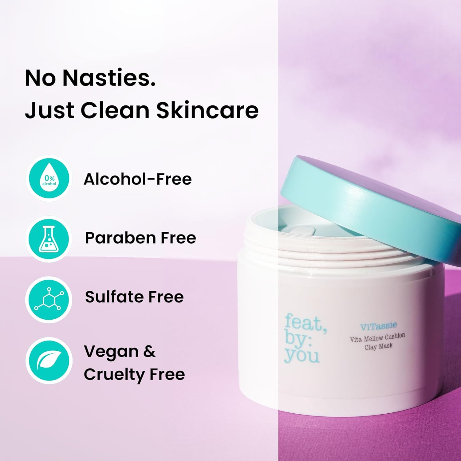 Feat by You Korean Clay Mask for Face with Bentonite, Kaolin Clay, Vitamin C & Chlorella - (135 Ml) Vitassie Vita Mellow Cushion Clay Face Mask for Blackheads, Pores & Sebum Control, Gentle Exfoliation image number 1