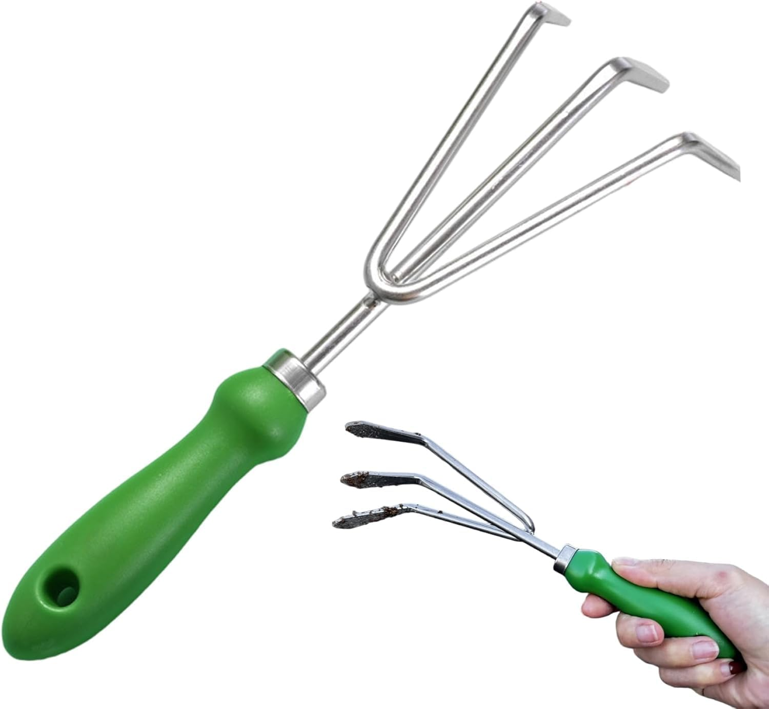 Fokmuaex 1Pcs 10.6X3.5 Inch Stainless Steel Hand Rake with Plastic Handle - Hanging Garden Tool for Gardening, Weeding, Transplanting & Digging image number 2