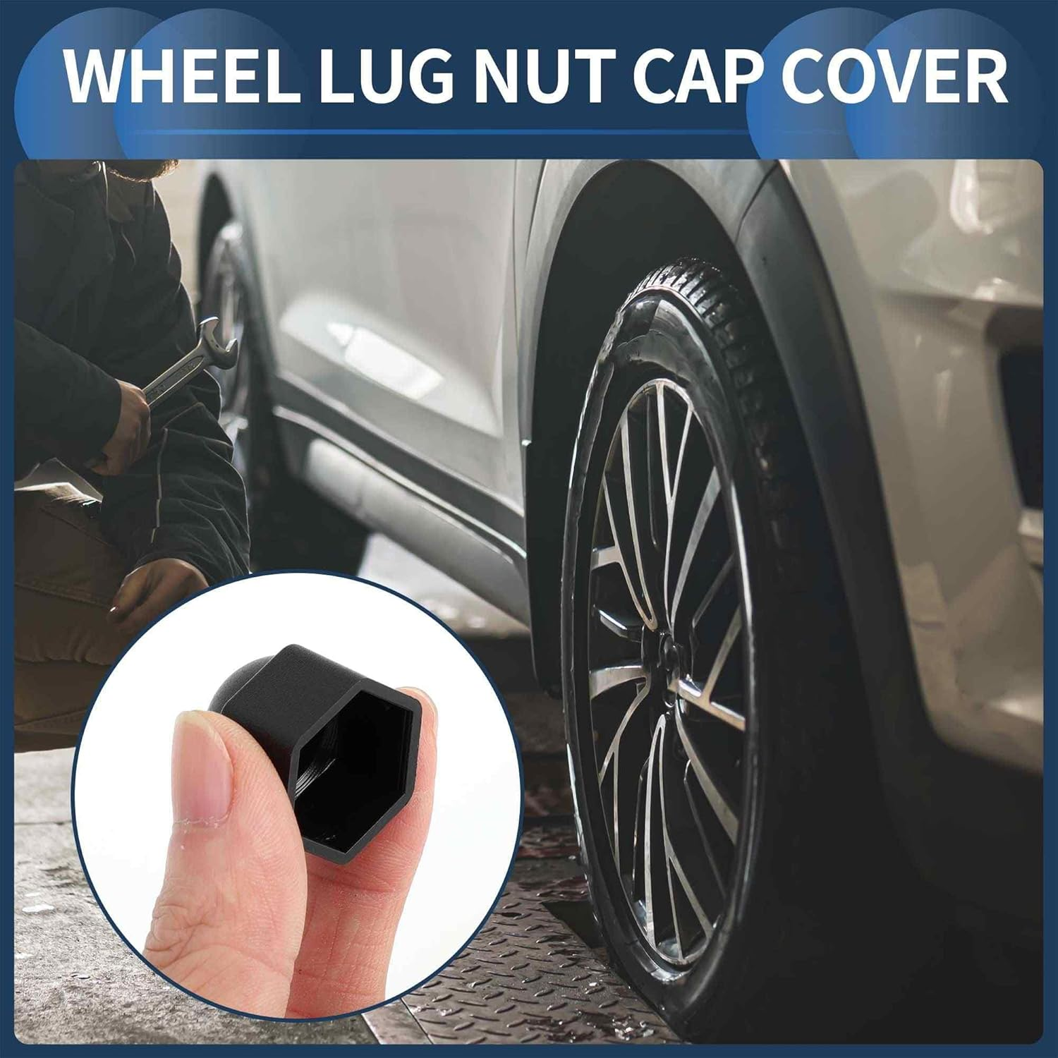 INFINAUTO Wheel Nut Bolt Outer 21 Mm Rims Tyre Nut Screws Dust Cap Cover Nut Protection Plastic Black image number 1