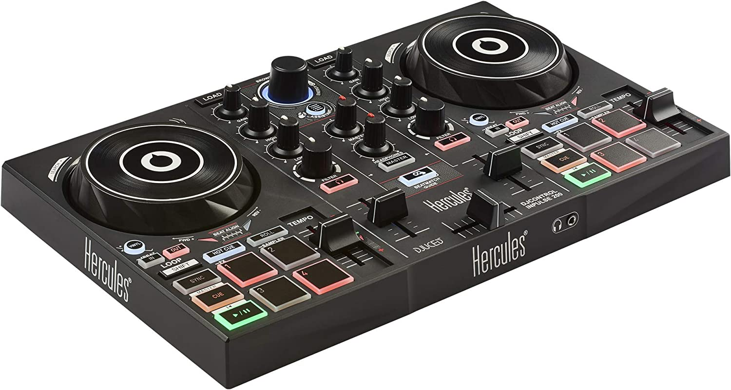 Hercules Djcontrol Inpulse 200 &ndash; DJ Controller with USB, Ideal for Beginners Learning to Mix - 2 Tracks with 8 Pads and Sound Card - Software and Tutorials Included image number 3