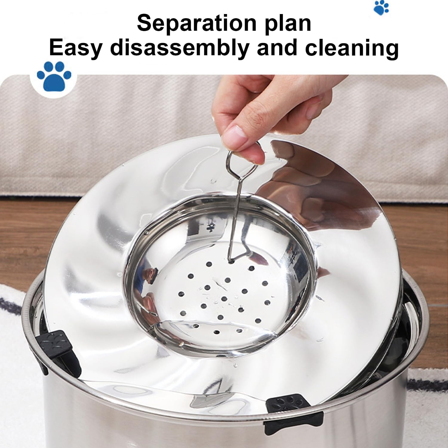 5.6L Stainless Steel Dog Water Bowl,High Capacity No Splash Slow Water Feeder with Floating Tray,Deepening of Drinking Water Trough,Non-Slip Base,Suitable for Large Dogs/Multi Pet Households image number 2