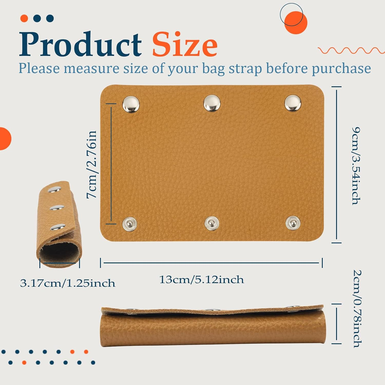 IUAQDP 2-Piece Leather Wrap Cover, Luggage Grip Protector with Brass Clasp, Soft Purse Strap Pad for Shopping, Travel, Suitcase, Tote Bag, Wallet - Brown - Beige image number 7