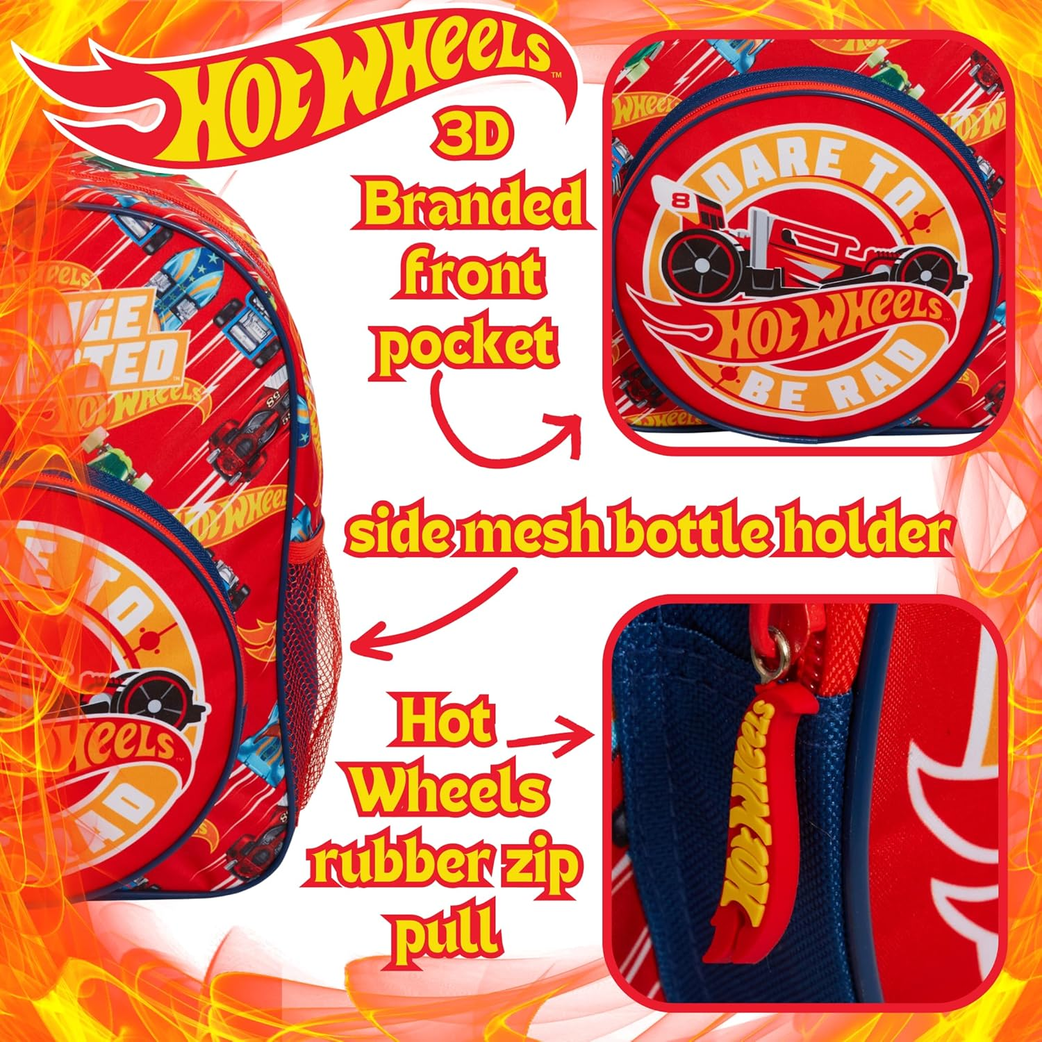 Hot Wheels Backpack for Kids Large Cars School Travel Sports Bag with Drinks Holder image number 2