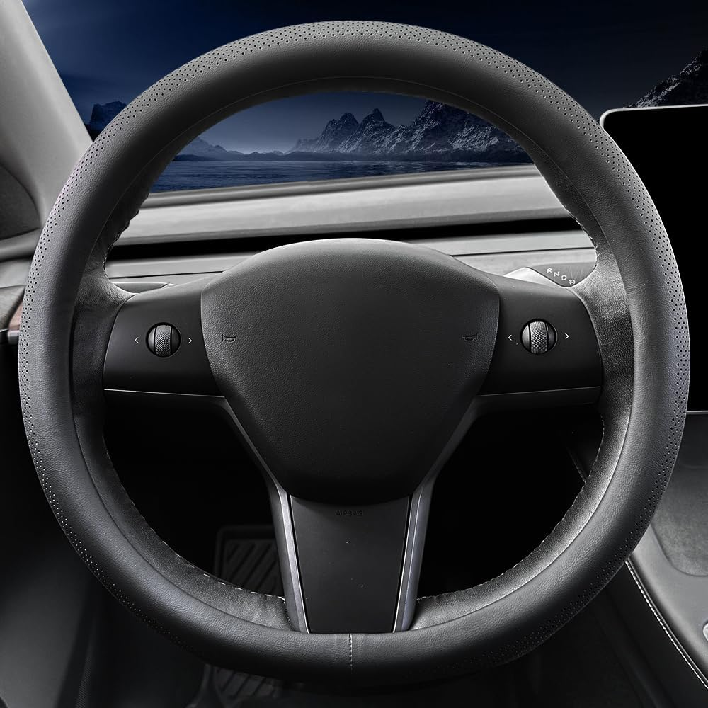 Carodi Nappa Leather Car Steering Wheel Cover, Suitable for Tesla Model 3 / Tesla Model Y Steering Wheel Cover