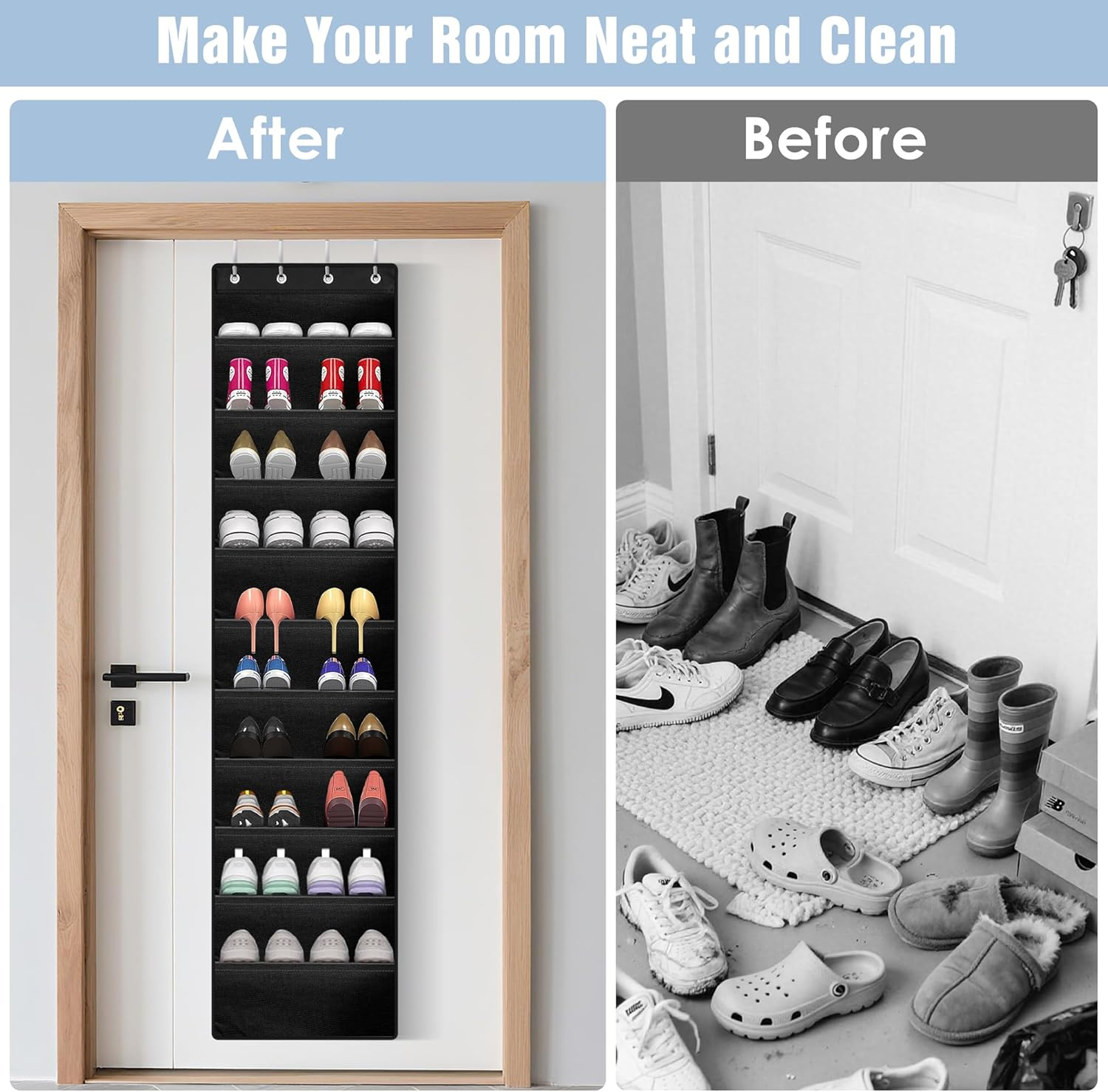 Ipow 10-Tier over the Door Shoe Organiser Storage, 180X42Cm Oxford Fabric Rack with 1200G Cardboard, Heavy Duty Space Saving Storage for Sneakers