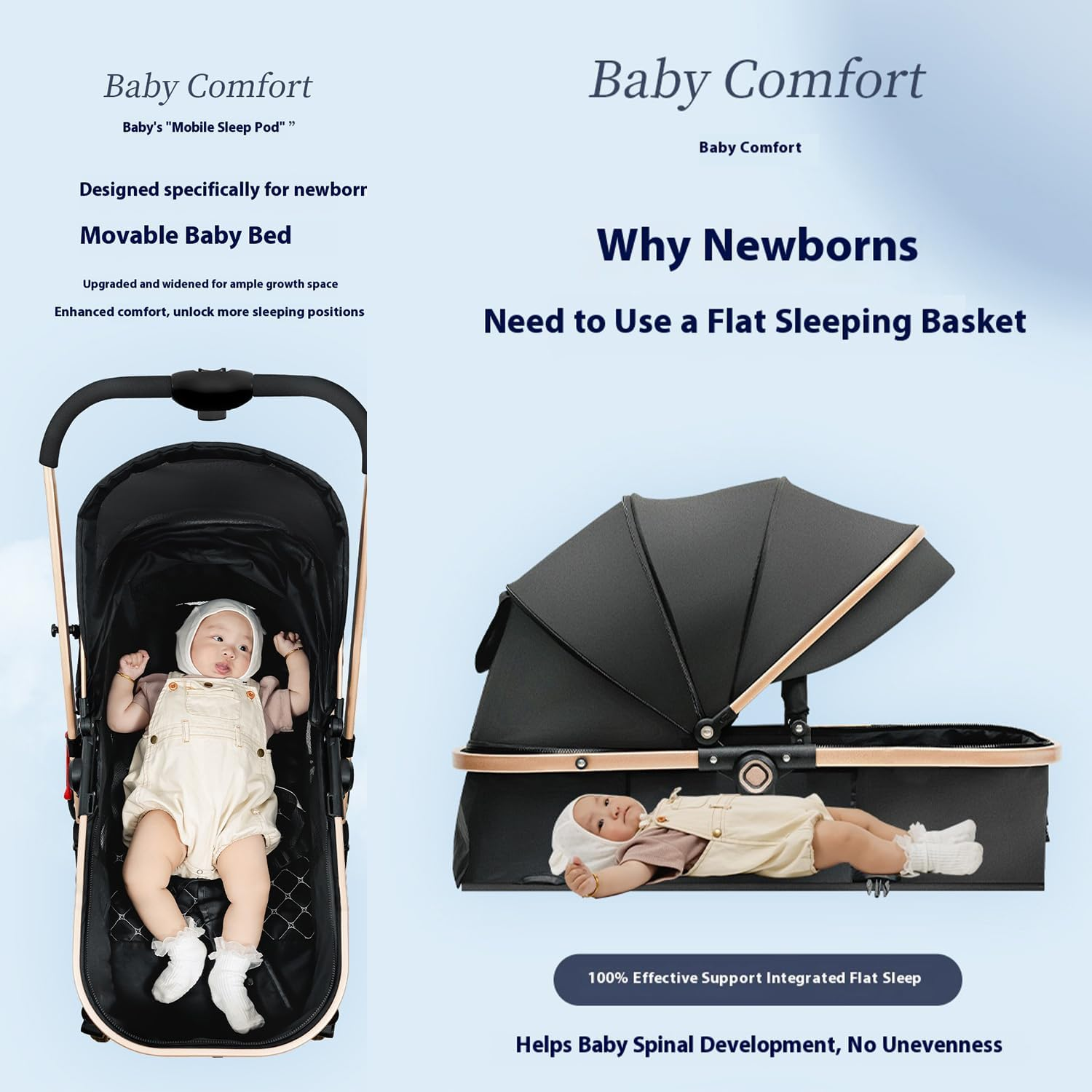 Xcjump Baby Stroller 3 in 1, High Landscape Travel Pram, Lightweight One-Hand Fold, Convertible Reversible Seat, Shock-Absorbing PU Wheels, Adjustable Canopy,Compact & Portable for Newborns & Toddlers image number 4