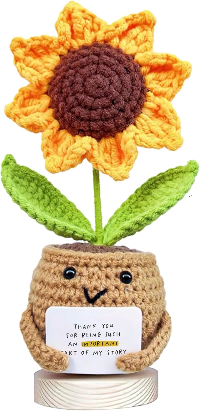 Thank You for Helping Me Grow Crochet Sunflower Doll - Teacher Appreciation Gift, Handmade Emotional Support Plant Decor for Birthdays, Mother'S|Father'S Day,Graduation & Home,Positive Affirmation