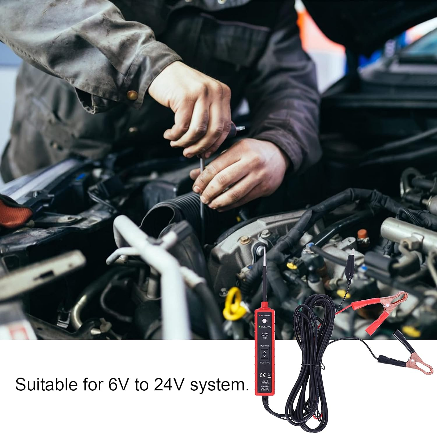 Power Circuit Probe Tester, Automotive Short Circuit Finder, 6V-24V DC Test Light, Auto Electrical Tester, with 14.8Ft Cable, for Polarity and Continuity Test Function