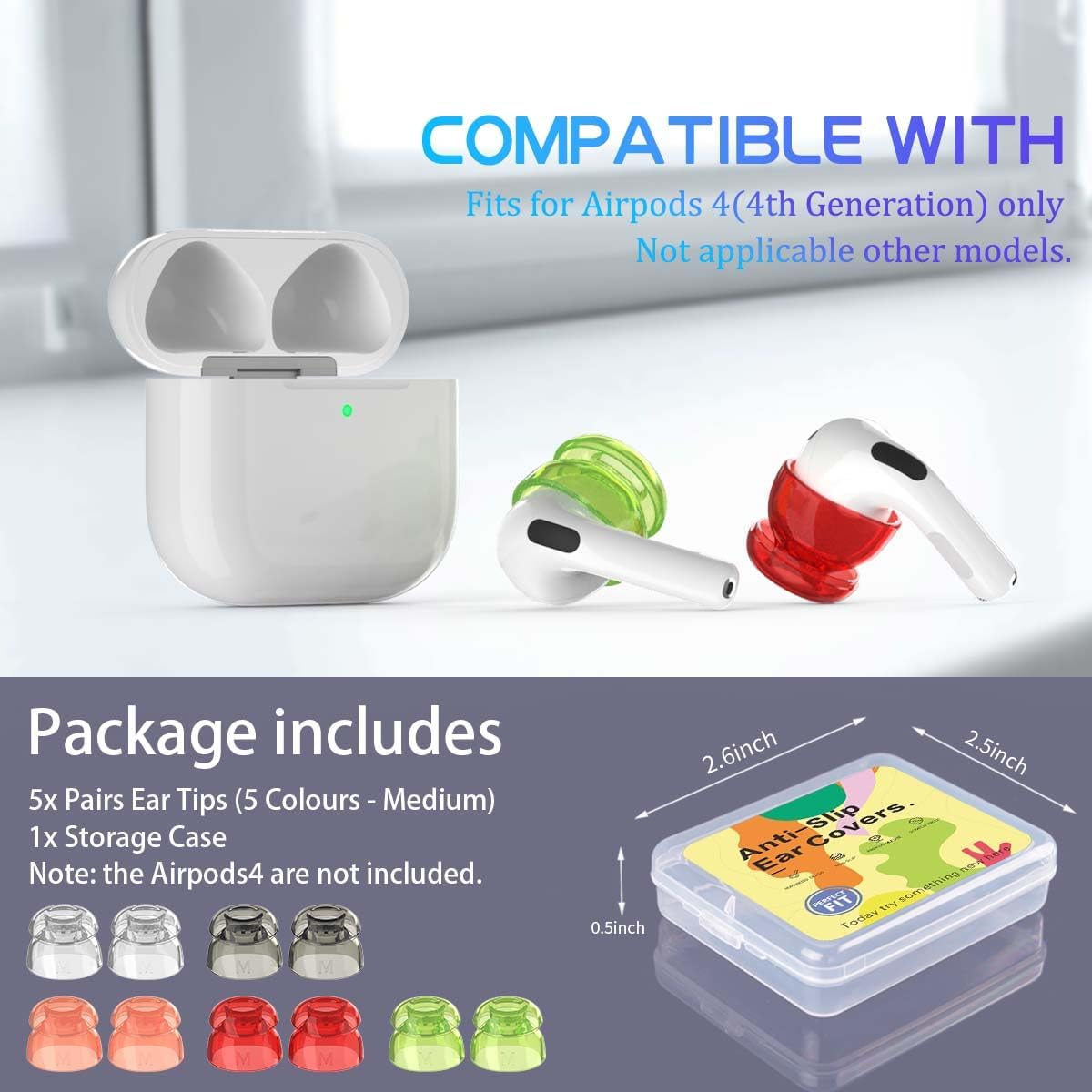 [5 Pairs] Ear Tips Cover for Airpods 4 Earbuds (2024), Soft Silicone Earbuds Cover Airpods 4 Accessories Compatible with Airpods 4Th Generation Earbuds [Not Fit in Charging Case] - 5 Color image number 1