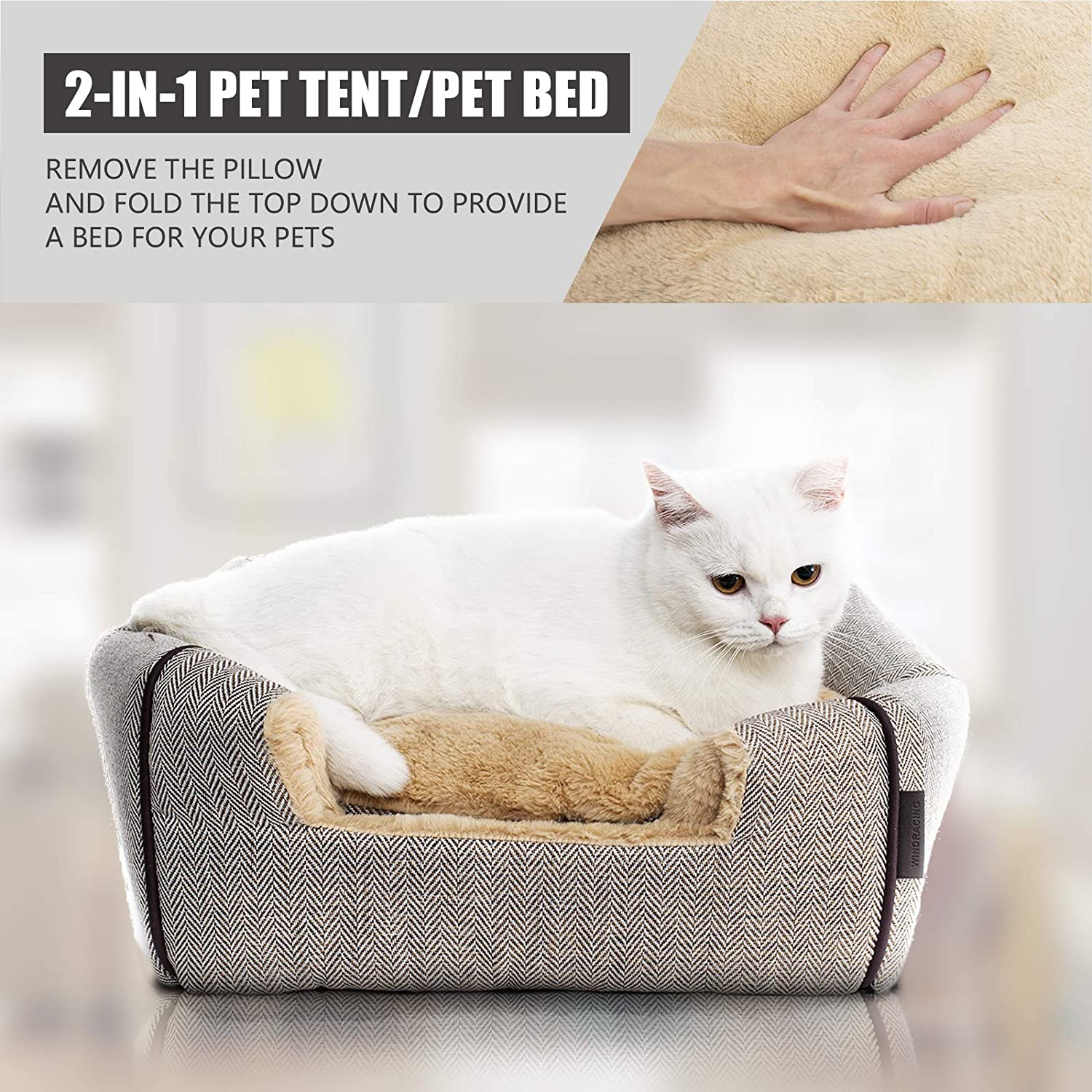 WINDRACING Cat Bed for Indoor Cats - Cat House Tent with Removable Washable Cushioned Pillow, Soft and Self Warming Kitten Beds & Furniture, Pet Bed image number 3