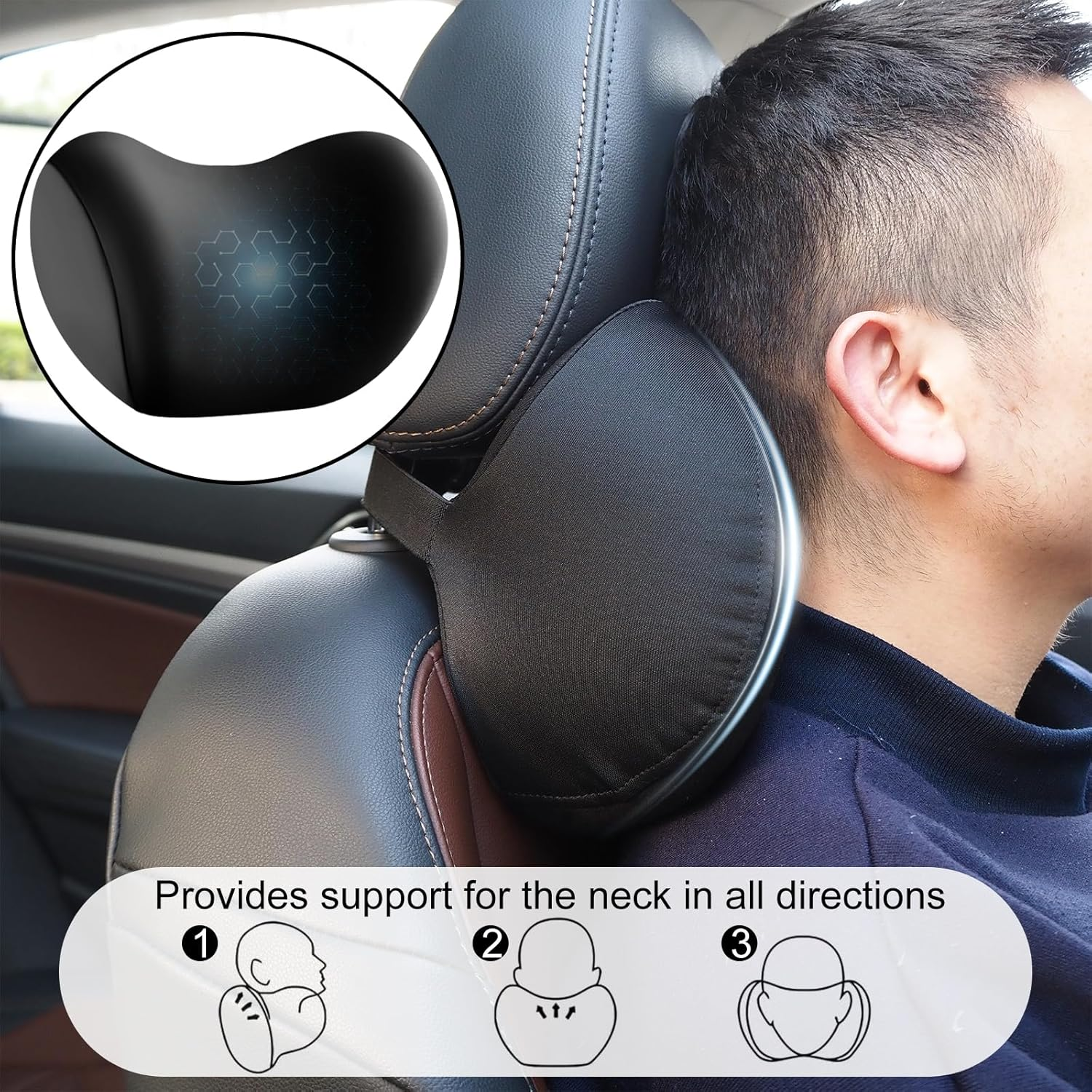 Car Headrest & Lumbar Support Cushion, Ergonomic Car Seat Headrest Neck Rest Cushion Lumbar Support Pillow Memory Foam & Breathable Removable Cover for Neck Back Pain Relief (Black) image number 4