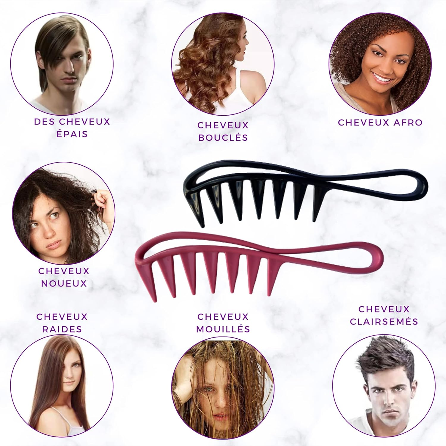 Wide Tooth Hair Comb for Detangling Curly, Smooth, Curly, Afro, Beard Antistatic, Heat Resistant Professional Hairstyling, Brush for Men, Women or Children (Pink) image number 3