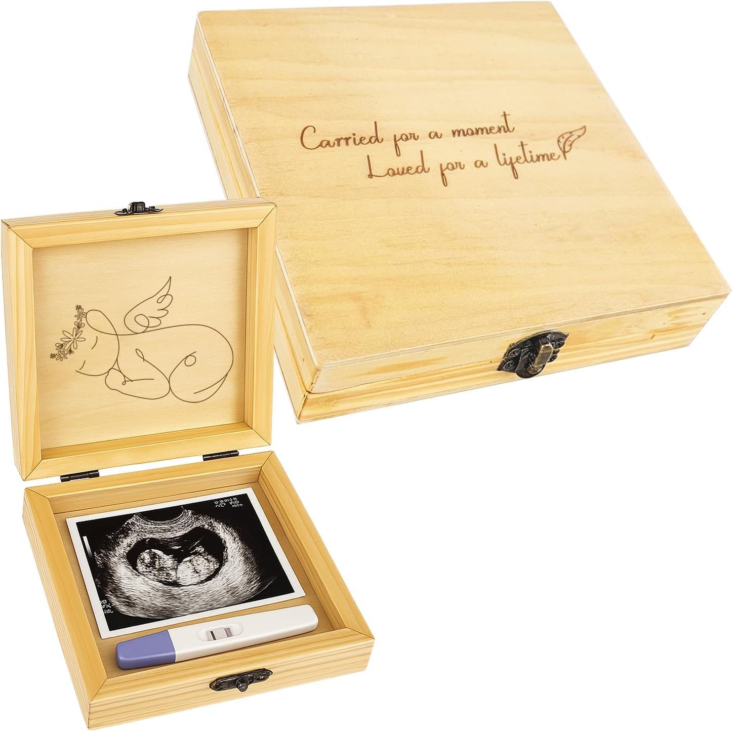 BEEGREENY Miscarriage Memory Box, Baby in Jesus' Arms Engraved Wooden Keepsake Box, a Heartfelt Sympathy Gift for Mothers Loss of Baby, Remembrance Gifts Miscarriages, Infant Loss Memorial for Moms
