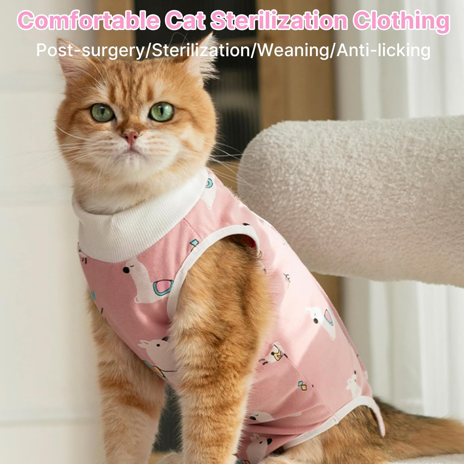 Velmoriah Cat Recovery Suit Female, Breathable Cat Onesie after Surgery for Spay Abdominal Wounds or Skin Diseases, Kitten Surgery Recovery Suit for Cats Anti-Licking (Alpaca, L) image number 6