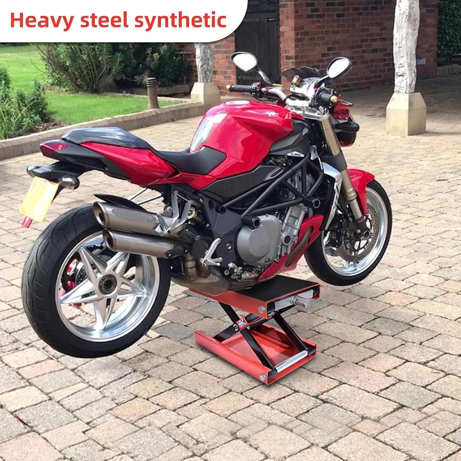 Motorcycle Lift, Steel Wide Deck Motor Crank Center Scissor Lift Jack Hoist Stand for Street Dirt Bikes Cruiser Touring Motorcycles Atvs, 500Kg Capacity Red, 36 * 23 * 34Cm image number 6