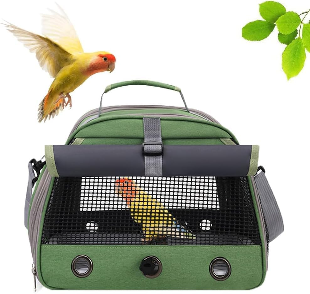 Bird Travel Carrier, Portable Small Bird Parrot Parakeet Carrier with Standing Perch and Tray, Side Access Window Collapsible Bird Carry Transport Bag for Vet Visit(Green) image number 1