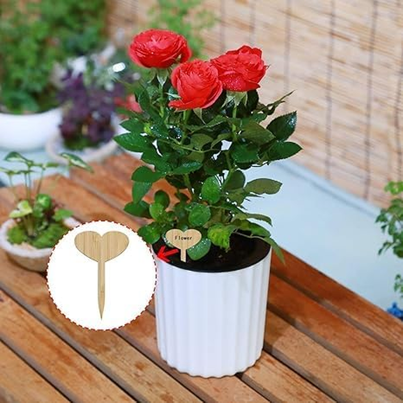 20Pcs Bamboo Plant Labels with a Marker Pen T-Type Wooden Plant Marker Garden Sign Tags Garden Markers for Seed Potted Herbs Flowers Vegetables (Heart-Shaped) image number 1