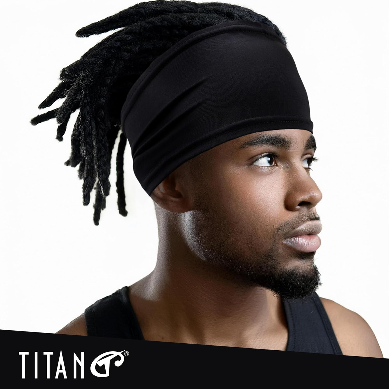 Titan Spandex Skull Cap for Dreadlock and Braid - Black Durags for Men with Band - Classic Black Bandana Style image number 4