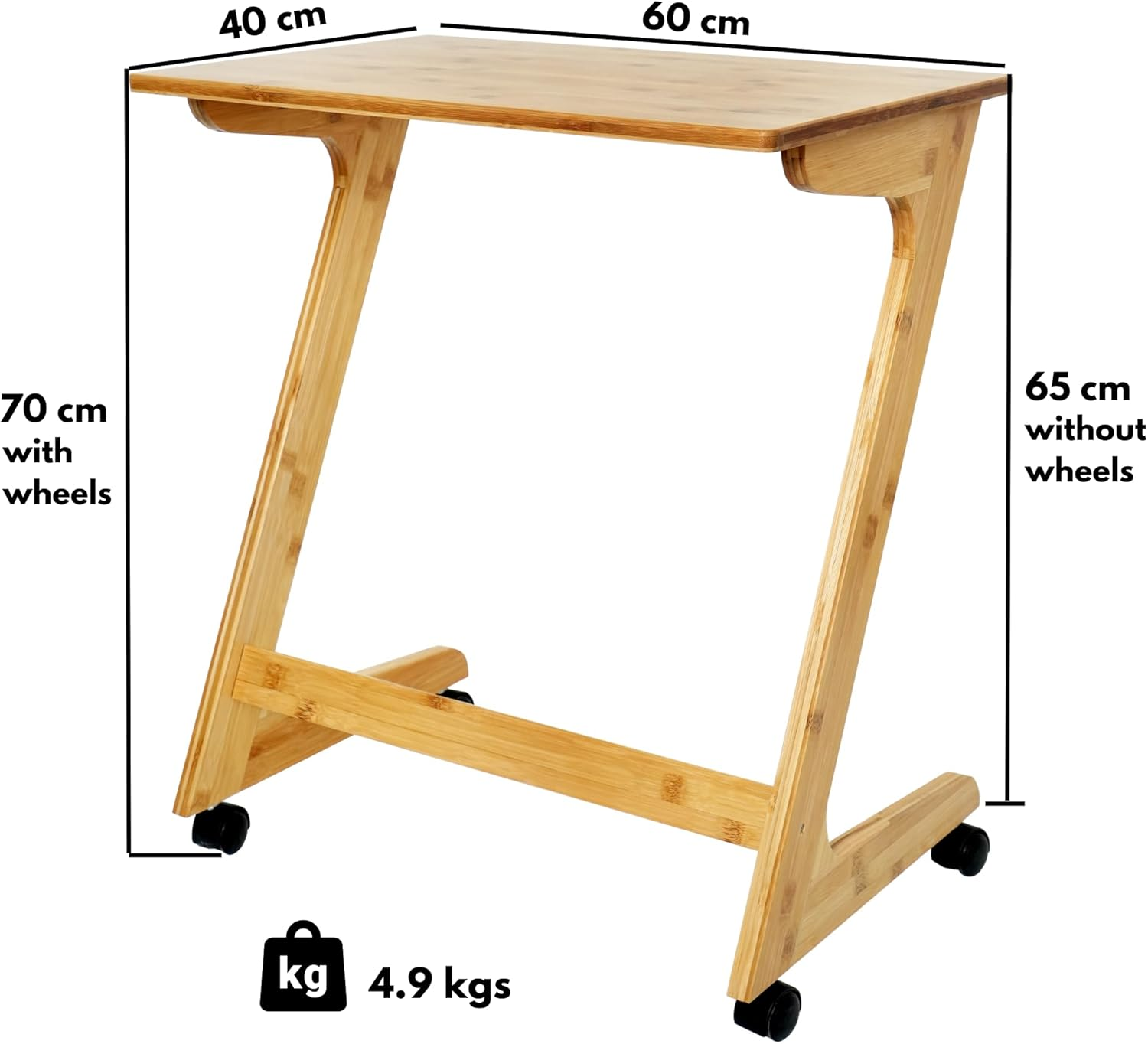 TV Tray Table, Side Table for Sofa, Couch, Bedside Table, End Table with or without Wheels, Rolling Table with Castors, Small Table for Living Room Furniture, Coffee Table, Bamboo (Z Shape) image number 3