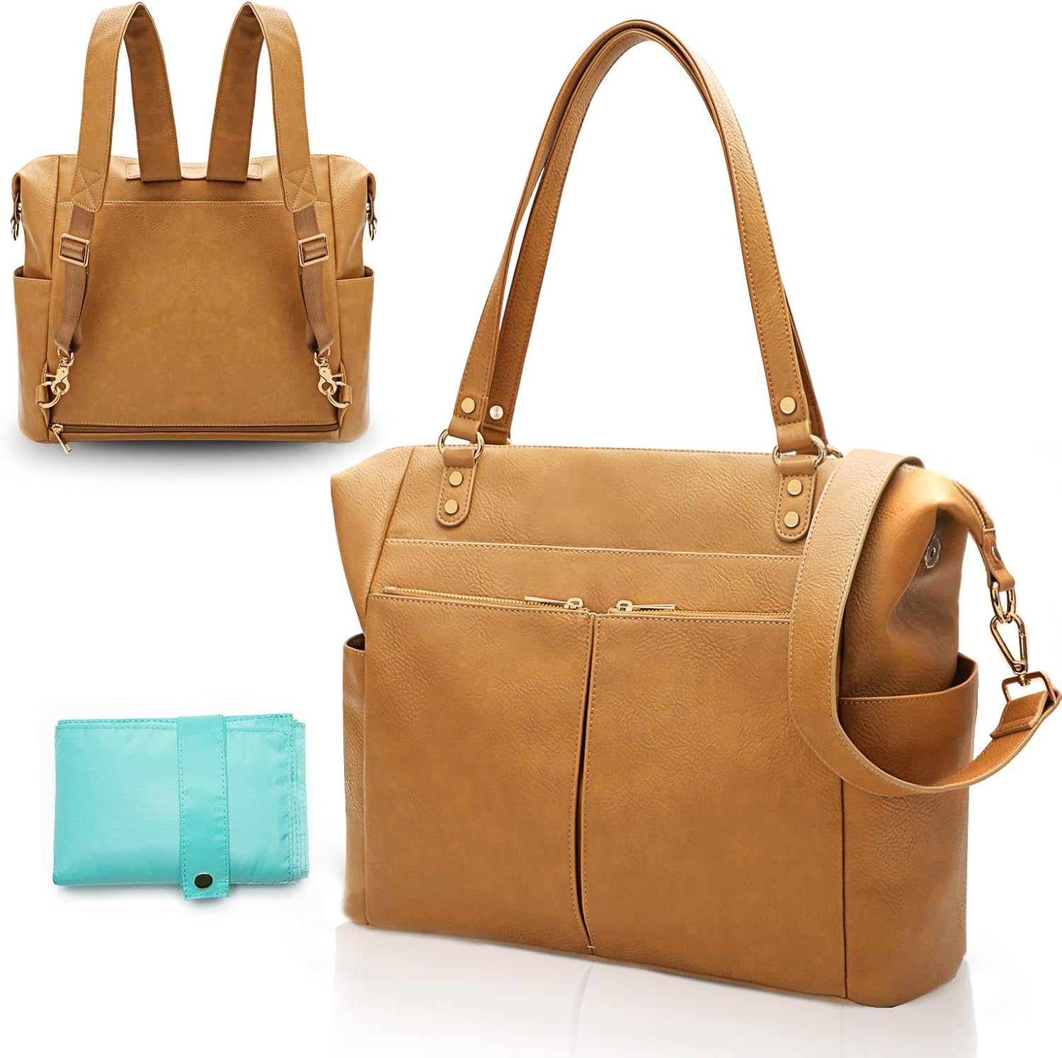 MOMINSIDE Diaper Bag Tote Leather Diaper Bag Backpack with 14 Pockets, Baby Registry Search, Large Baby Bag, Changing Pad