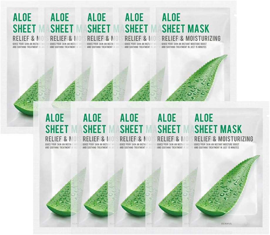 [PACK of 10] EUNYUL Purity Aloe Facial Sheet Mask Pack 22Ml X 10Pcs Korean Skincare Hydrating & Soothing & Natural Ingredients for All Skin Types image number 5