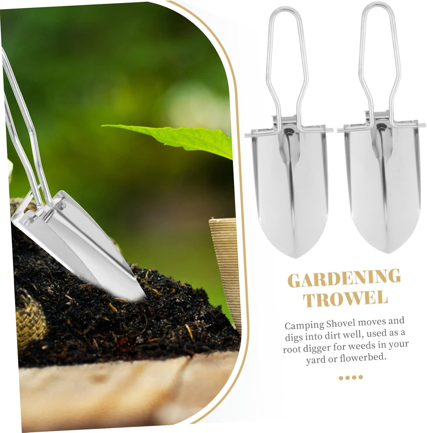 2Pcs Folding Camping Shovel Portable Outdoor Gardening Tool Durable Garden Trowel Lightweight Digging Spade for Camping Hiking and Gardening Activities image number 3